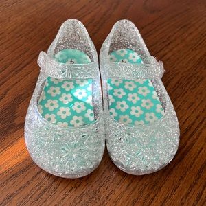 Like New Baby Girl Daisy Clear Glitter Jelly Mary Janes, toddler size 4!